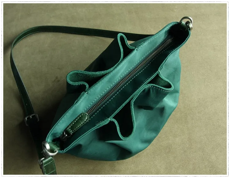 Small Womens Gray Nylon Leather Crossbody Handbag Purse Bucket Gray Nylon Shoulder Bag Purse for Ladies