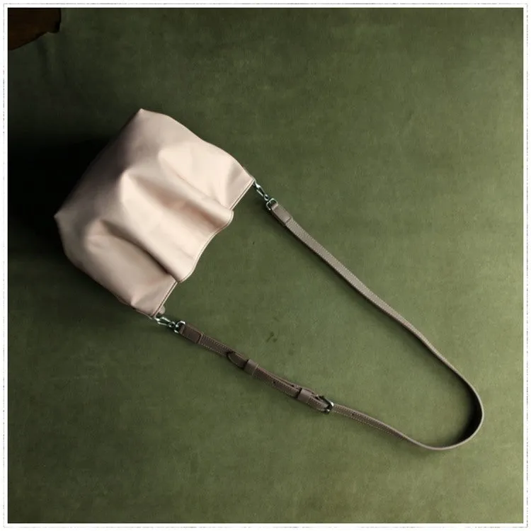 Small Womens Gray Nylon Leather Crossbody Handbag Purse Bucket Gray Nylon Shoulder Bag Purse for Ladies