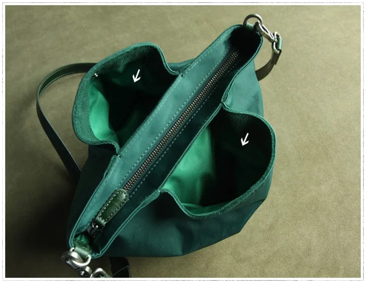 Small Womens Gray Nylon Leather Crossbody Handbag Purse Bucket Gray Nylon Shoulder Bag Purse for Ladies