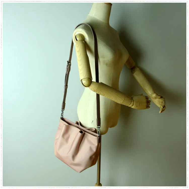 Small Womens Gray Nylon Leather Crossbody Handbag Purse Bucket Gray Nylon Shoulder Bag Purse for Ladies