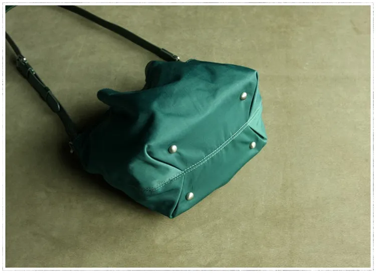 Small Womens Gray Nylon Leather Crossbody Handbag Purse Bucket Gray Nylon Shoulder Bag Purse for Ladies