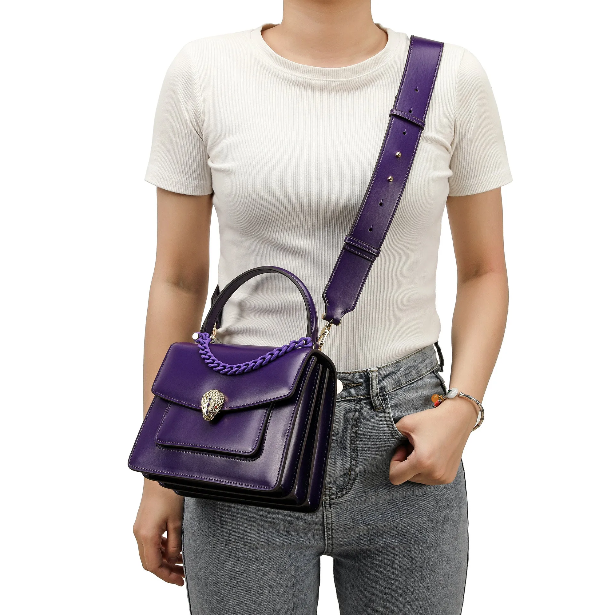 Smooth Leather Top-Handle Crossbody