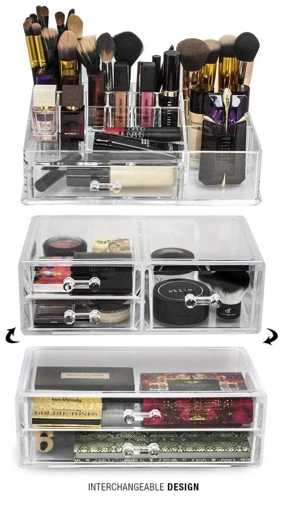 Sorbus Acrylic Cosmetics Makeup and Jewelry Storage Case Display Sets -Interlocking Drawers to Create Your Own Specially Designed Makeup Counter -Stackable and Interchangeable