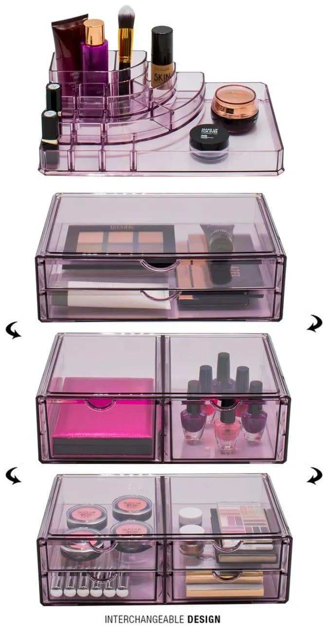 Sorbus Acrylic Cosmetics Makeup and Jewelry Storage Case X-Large Display Sets -Interlocking Scoop Drawers to Create Your Own Specially Designed Makeup Counter -Stackable and Interchangeable (Purple)