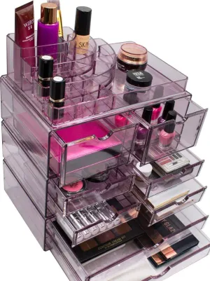 Sorbus Acrylic Cosmetics Makeup and Jewelry Storage Case X-Large Display Sets -Interlocking Scoop Drawers to Create Your Own Specially Designed Makeup Counter -Stackable and Interchangeable (Purple)