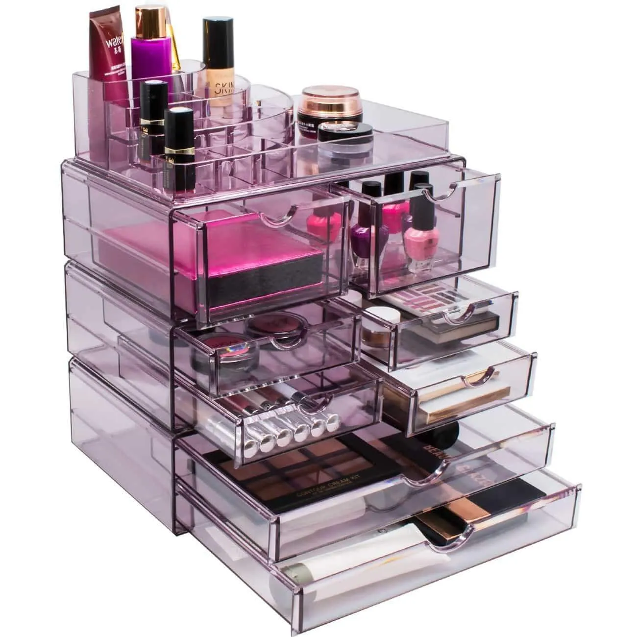 Sorbus Acrylic Cosmetics Makeup and Jewelry Storage Case X-Large Display Sets -Interlocking Scoop Drawers to Create Your Own Specially Designed Makeup Counter -Stackable and Interchangeable (Purple)
