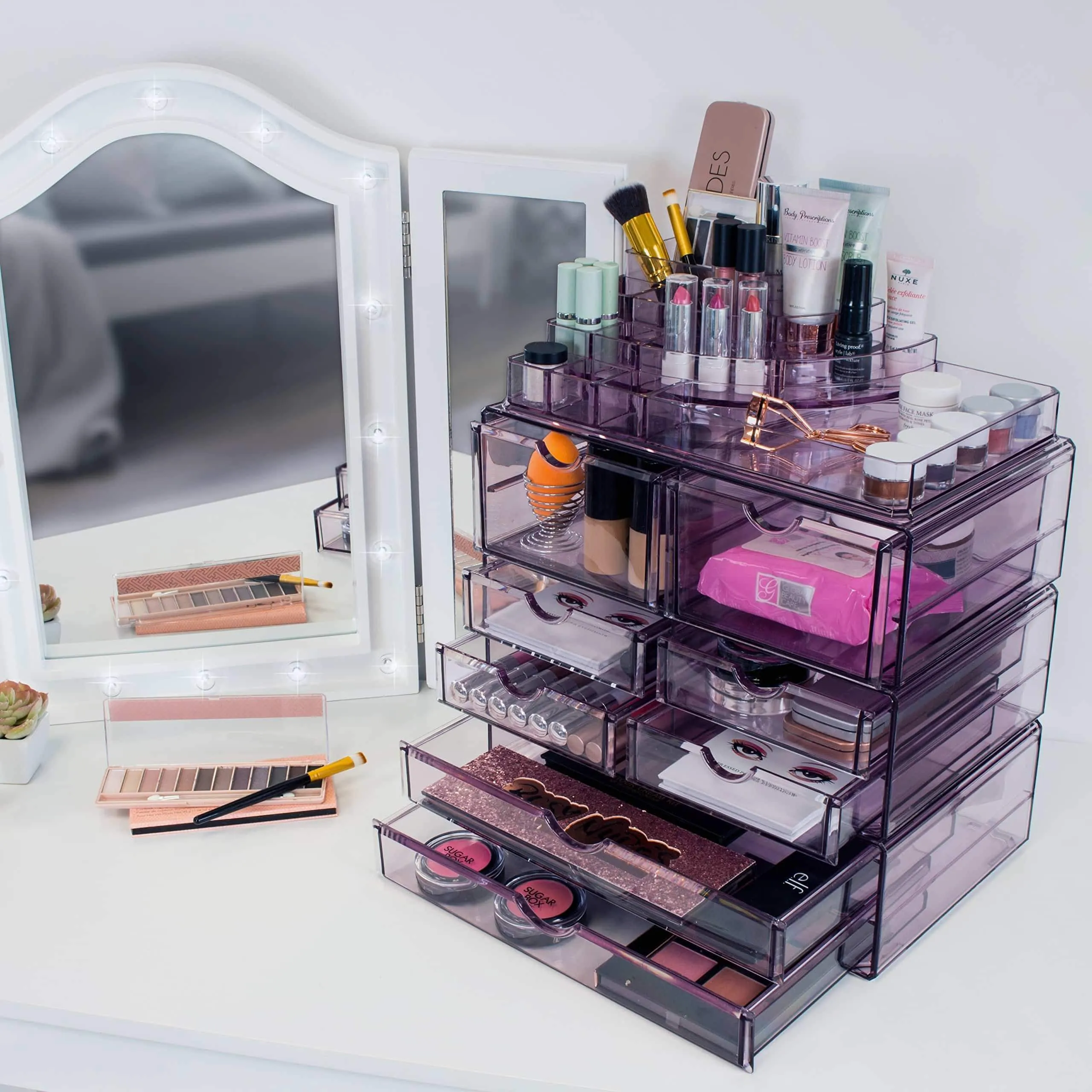 Sorbus Acrylic Cosmetics Makeup and Jewelry Storage Case X-Large Display Sets -Interlocking Scoop Drawers to Create Your Own Specially Designed Makeup Counter -Stackable and Interchangeable (Purple)