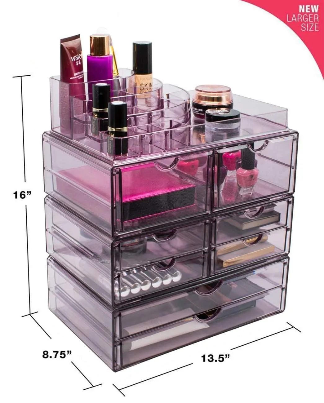 Sorbus Acrylic Cosmetics Makeup and Jewelry Storage Case X-Large Display Sets -Interlocking Scoop Drawers to Create Your Own Specially Designed Makeup Counter -Stackable and Interchangeable (Purple)
