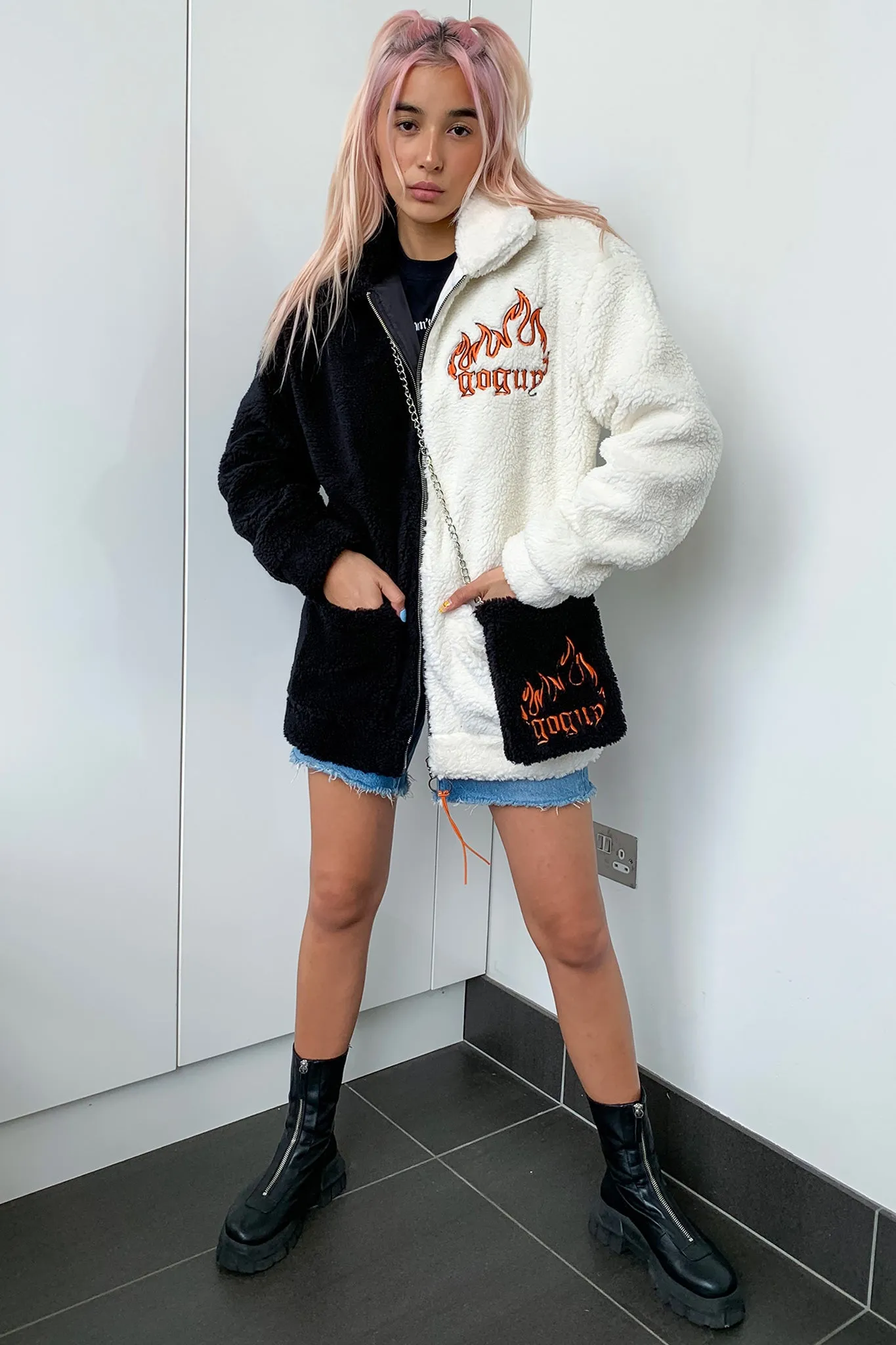 Split Fuzzy Jacket & Bag Set