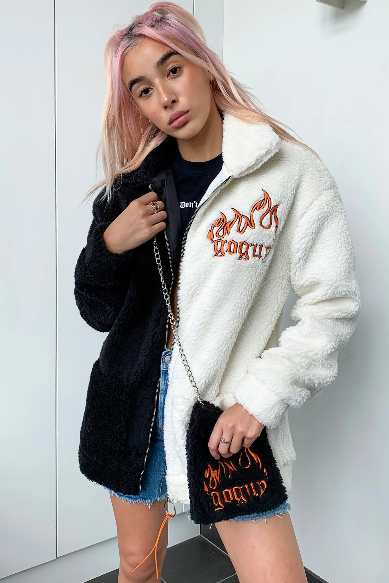 Split Fuzzy Jacket & Bag Set