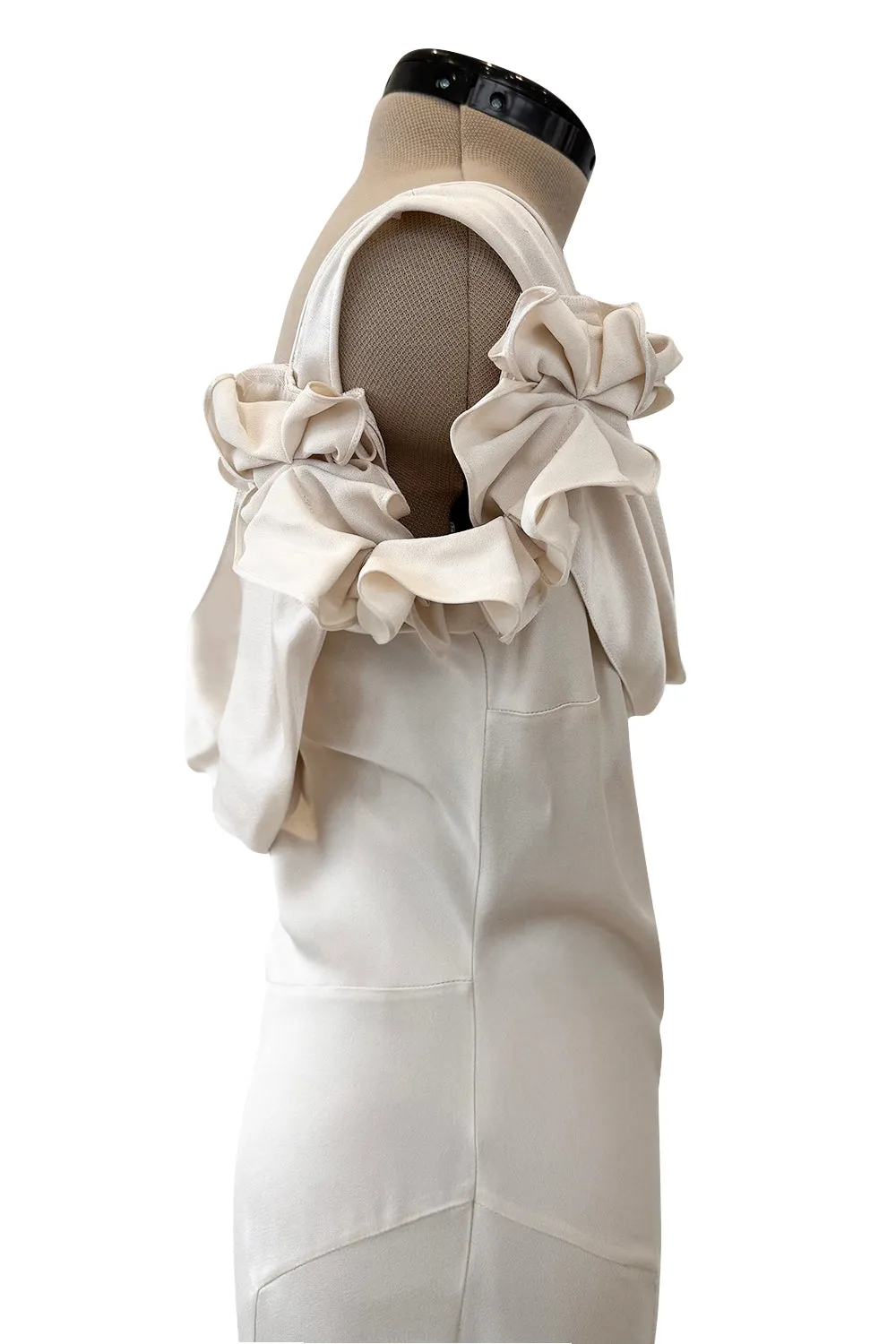 Spring 2011 John Galliano Ivory Bias Cut Silk Dress w Ruffle Shoulder Detail