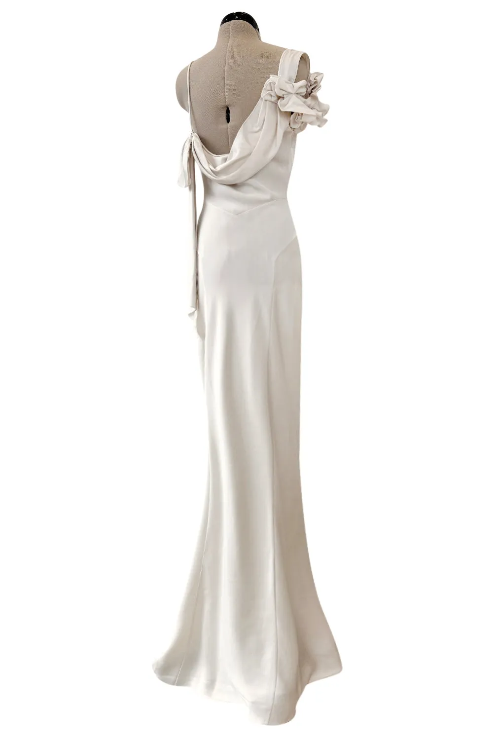 Spring 2011 John Galliano Ivory Bias Cut Silk Dress w Ruffle Shoulder Detail