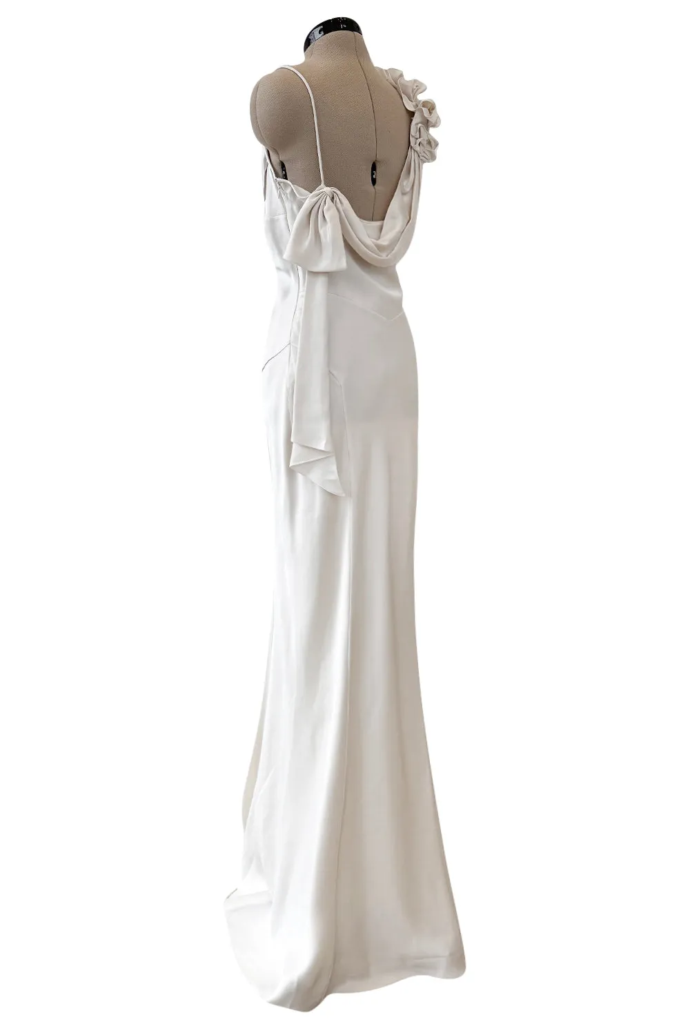 Spring 2011 John Galliano Ivory Bias Cut Silk Dress w Ruffle Shoulder Detail