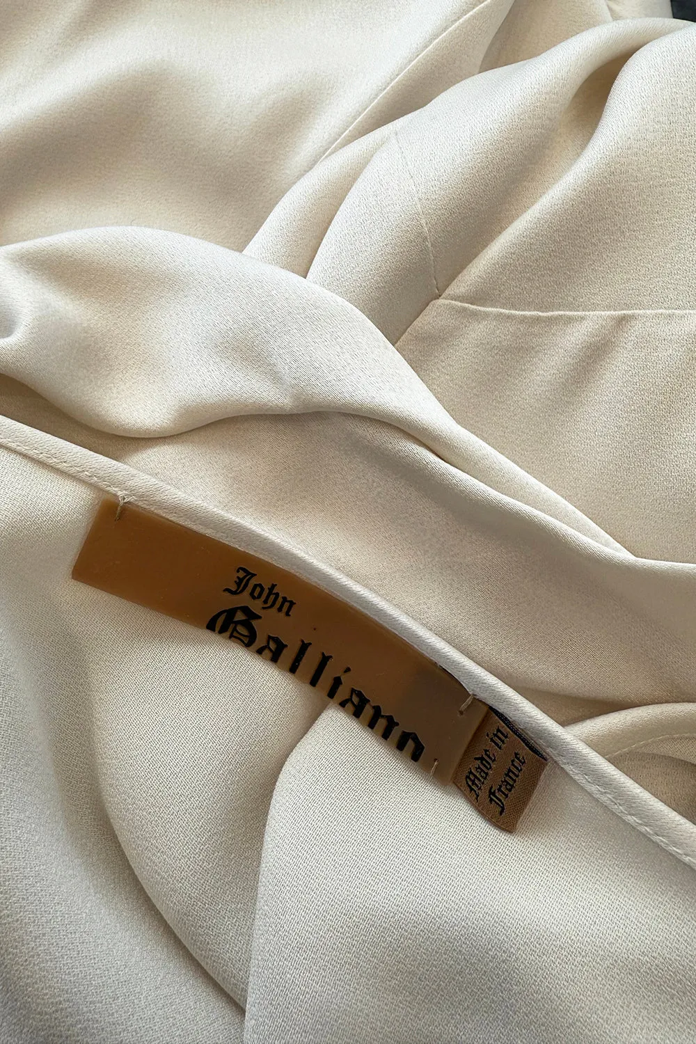 Spring 2011 John Galliano Ivory Bias Cut Silk Dress w Ruffle Shoulder Detail