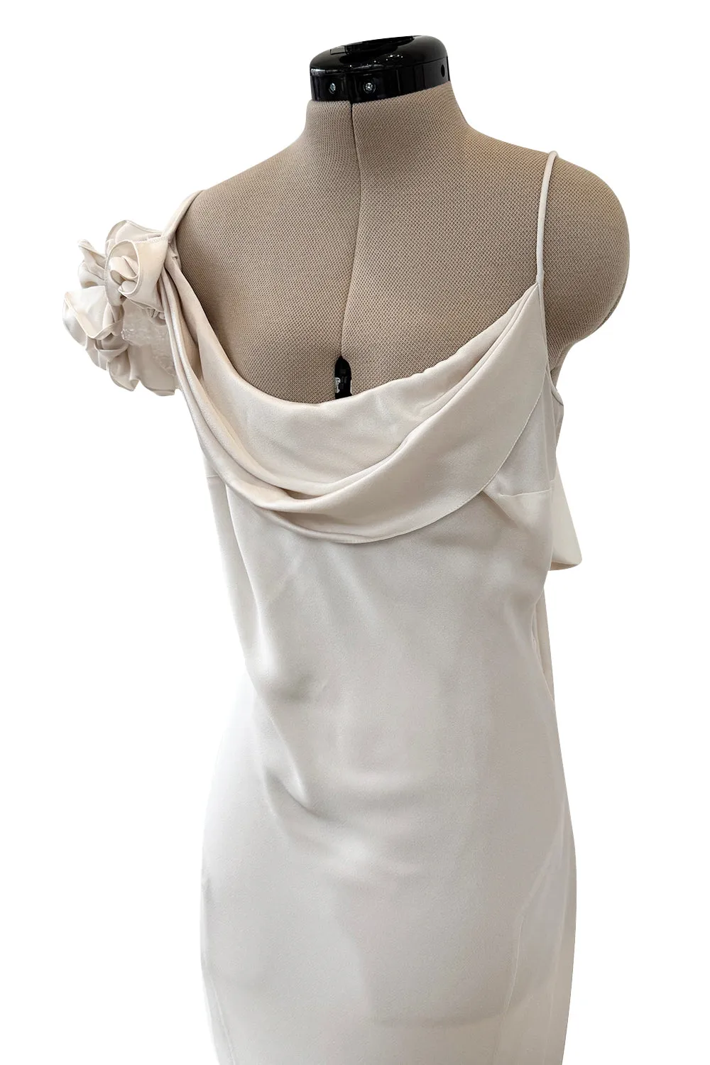 Spring 2011 John Galliano Ivory Bias Cut Silk Dress w Ruffle Shoulder Detail