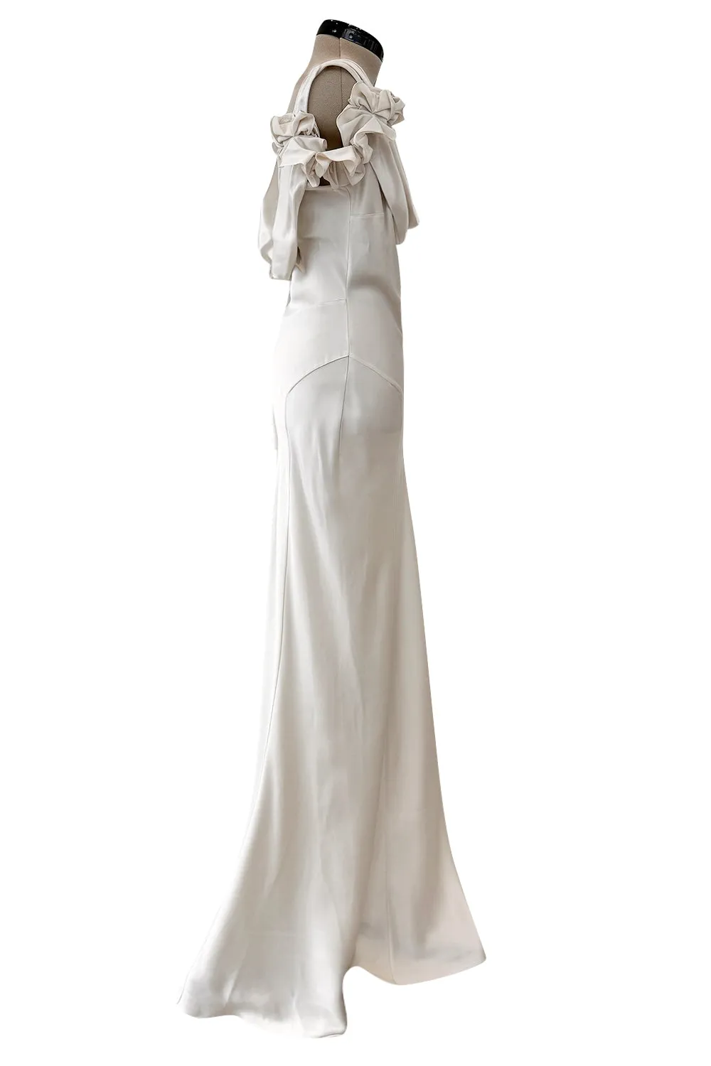 Spring 2011 John Galliano Ivory Bias Cut Silk Dress w Ruffle Shoulder Detail