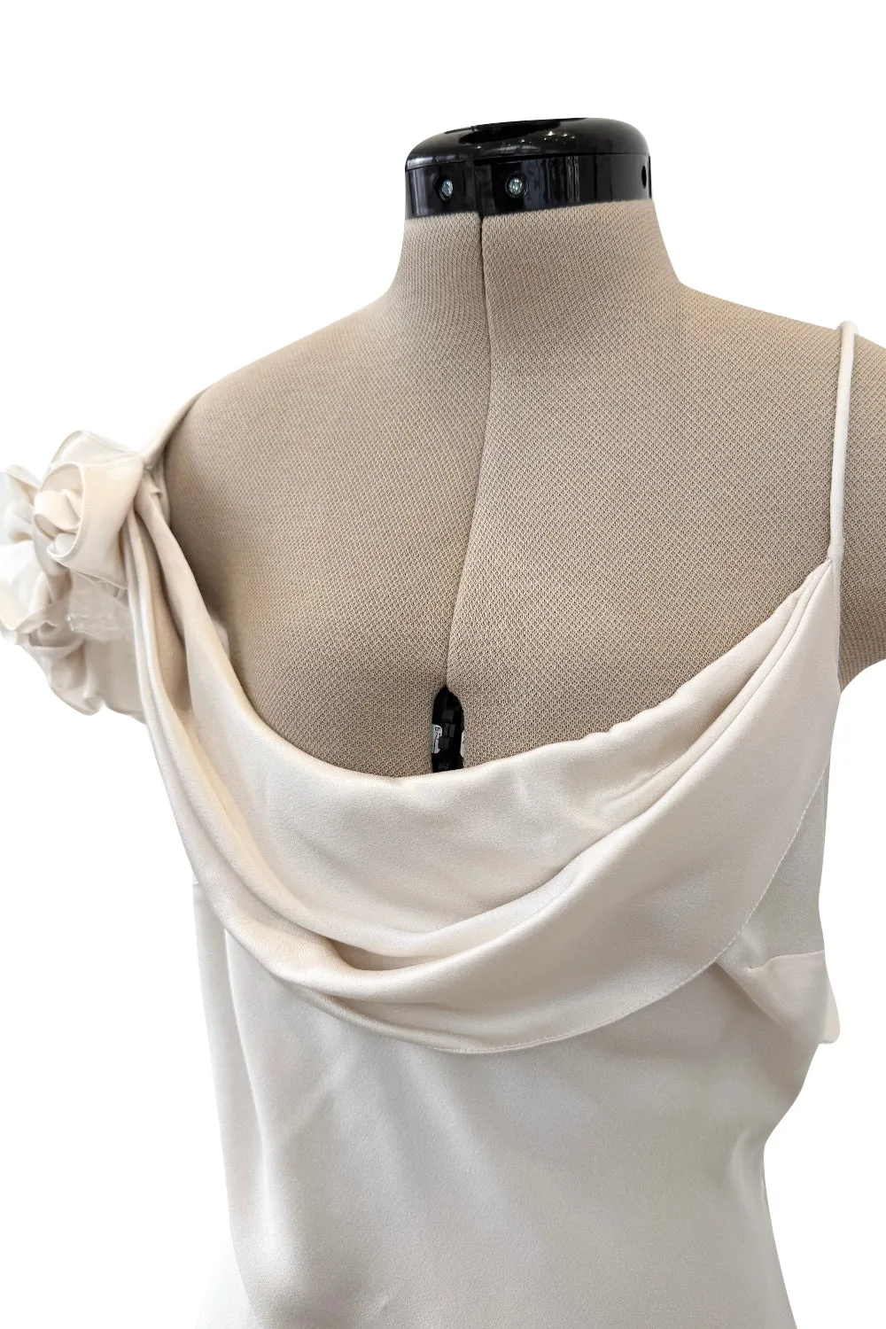 Spring 2011 John Galliano Ivory Bias Cut Silk Dress w Ruffle Shoulder Detail