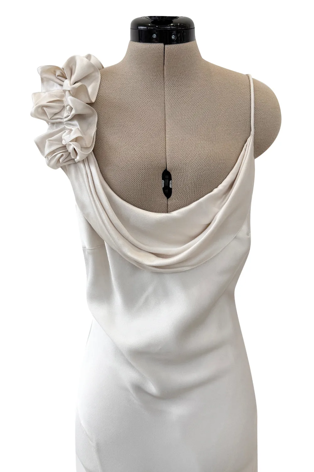 Spring 2011 John Galliano Ivory Bias Cut Silk Dress w Ruffle Shoulder Detail