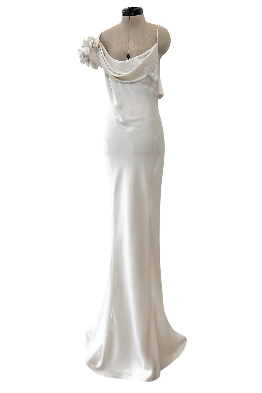 Spring 2011 John Galliano Ivory Bias Cut Silk Dress w Ruffle Shoulder Detail