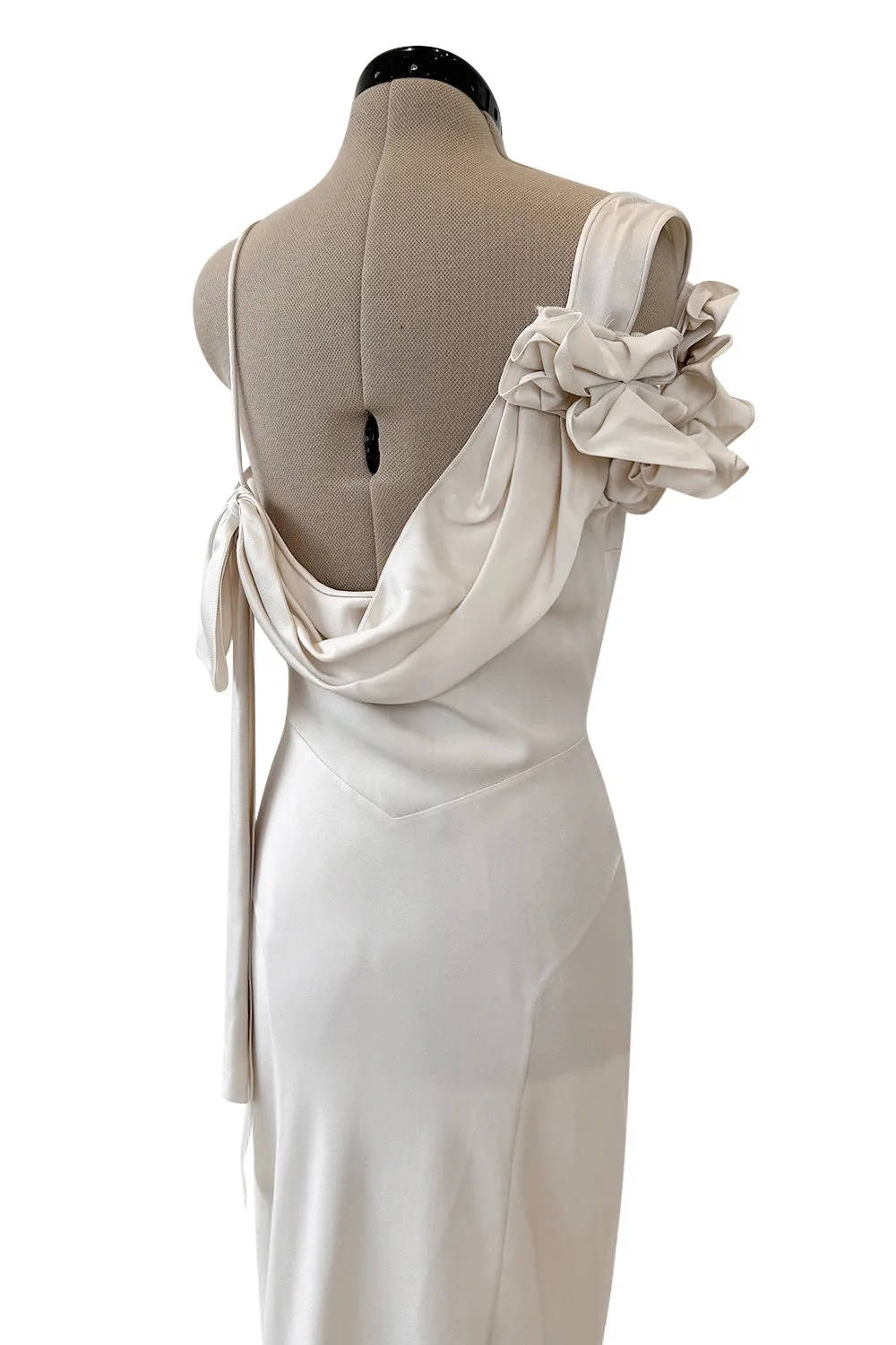 Spring 2011 John Galliano Ivory Bias Cut Silk Dress w Ruffle Shoulder Detail