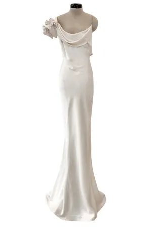 Spring 2011 John Galliano Ivory Bias Cut Silk Dress w Ruffle Shoulder Detail