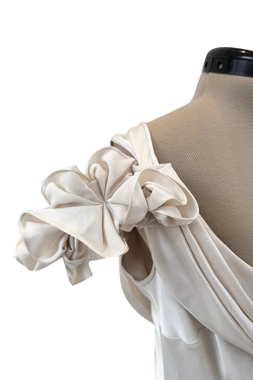 Spring 2011 John Galliano Ivory Bias Cut Silk Dress w Ruffle Shoulder Detail