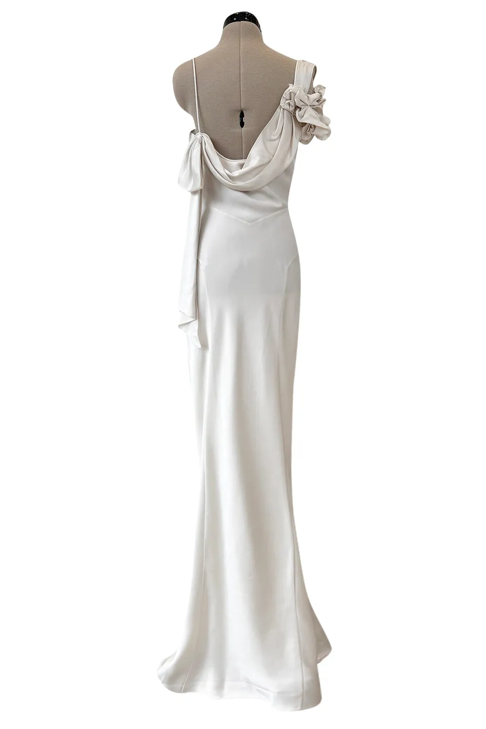 Spring 2011 John Galliano Ivory Bias Cut Silk Dress w Ruffle Shoulder Detail