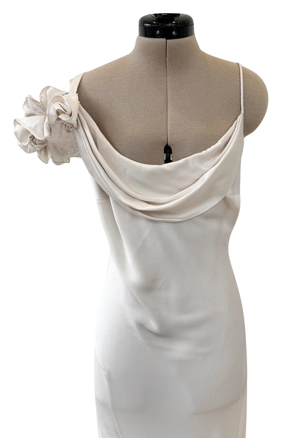 Spring 2011 John Galliano Ivory Bias Cut Silk Dress w Ruffle Shoulder Detail