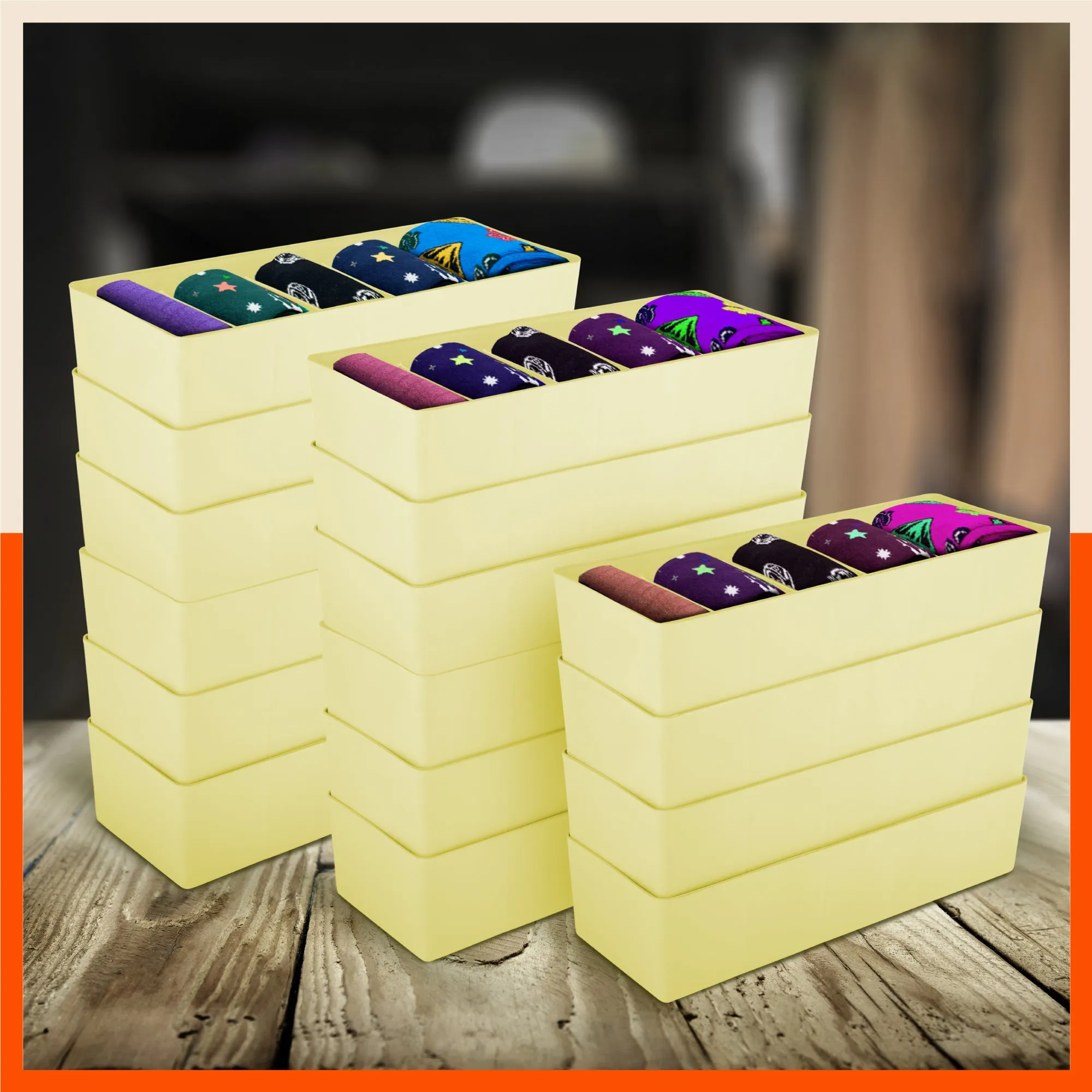 Stomo Dori Multi-Purpose Stackable Drawer Organizer For Home | Lemon - Set of 16