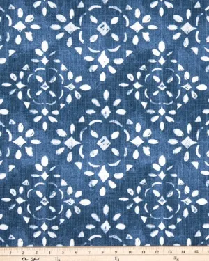 Straight Valance in Blue or Charcoal Grey and White Stencil Print, Fully Lined, Custom Made