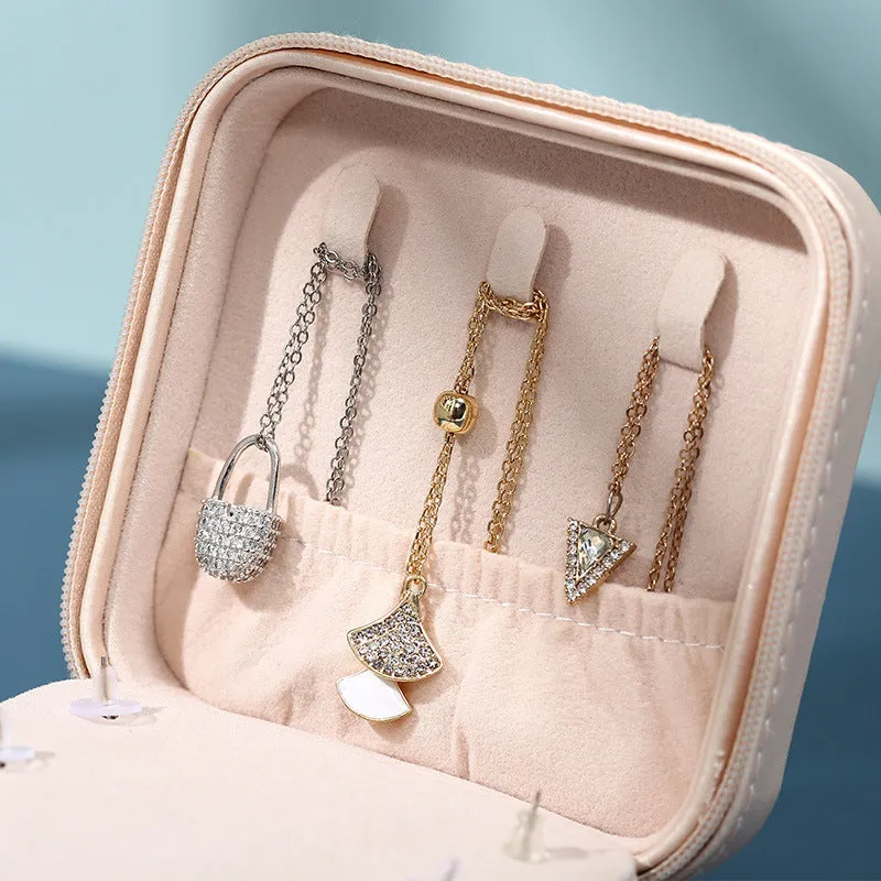 Style portable mini jewelry kit with mirror double layer large capacity travel storage jewelry kit