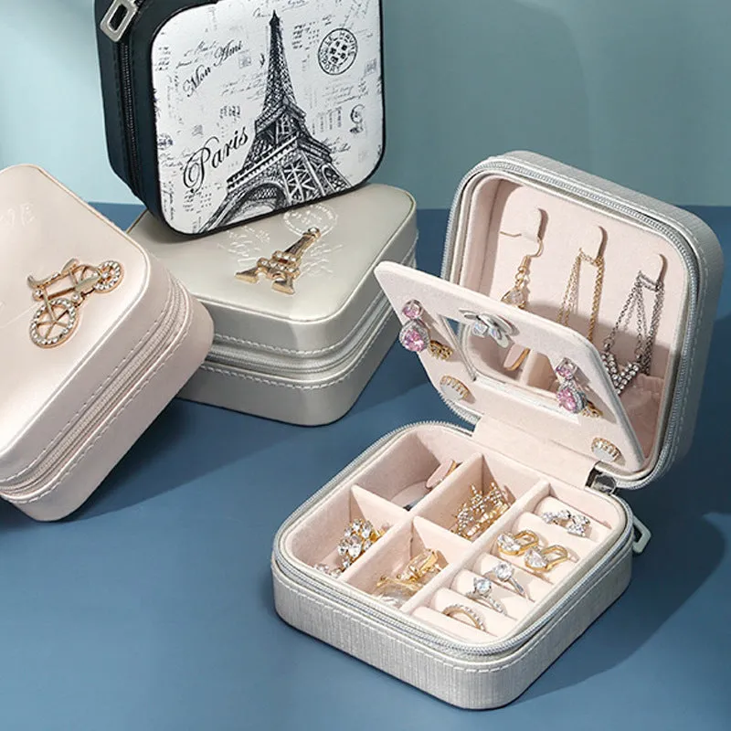 Style portable mini jewelry kit with mirror double layer large capacity travel storage jewelry kit