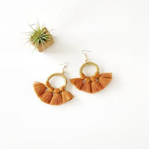 Summer Rattan & Fan Fringe Earrings in Copper