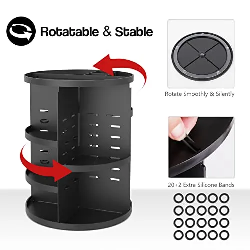 Syntus 360 Rotating Makeup Organizer, DIY Adjustable Bathroom Makeup Carousel Spinning Holder Rack, Large Capacity Cosmetics Storage Box Vanity Shelf Countertop, Fits Makeup Brushes, Lipsticks, Black
