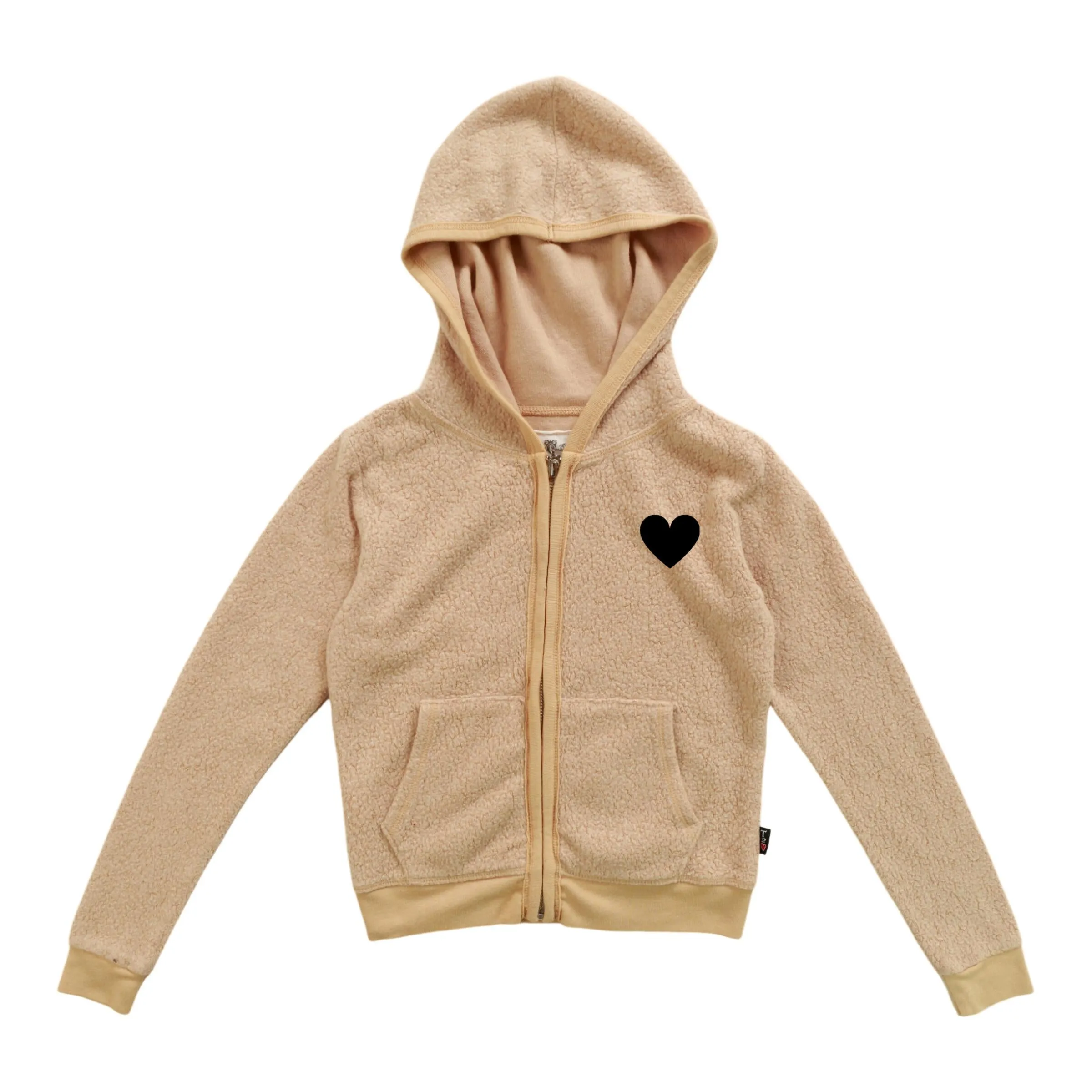 T2LOVE- Black Heart Zip Up Hoodie (beige)