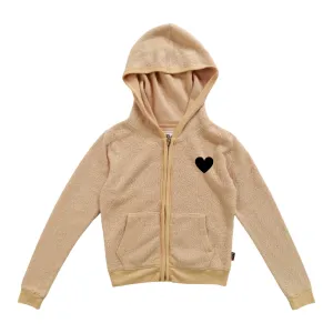 T2LOVE- Black Heart Zip Up Hoodie (beige)