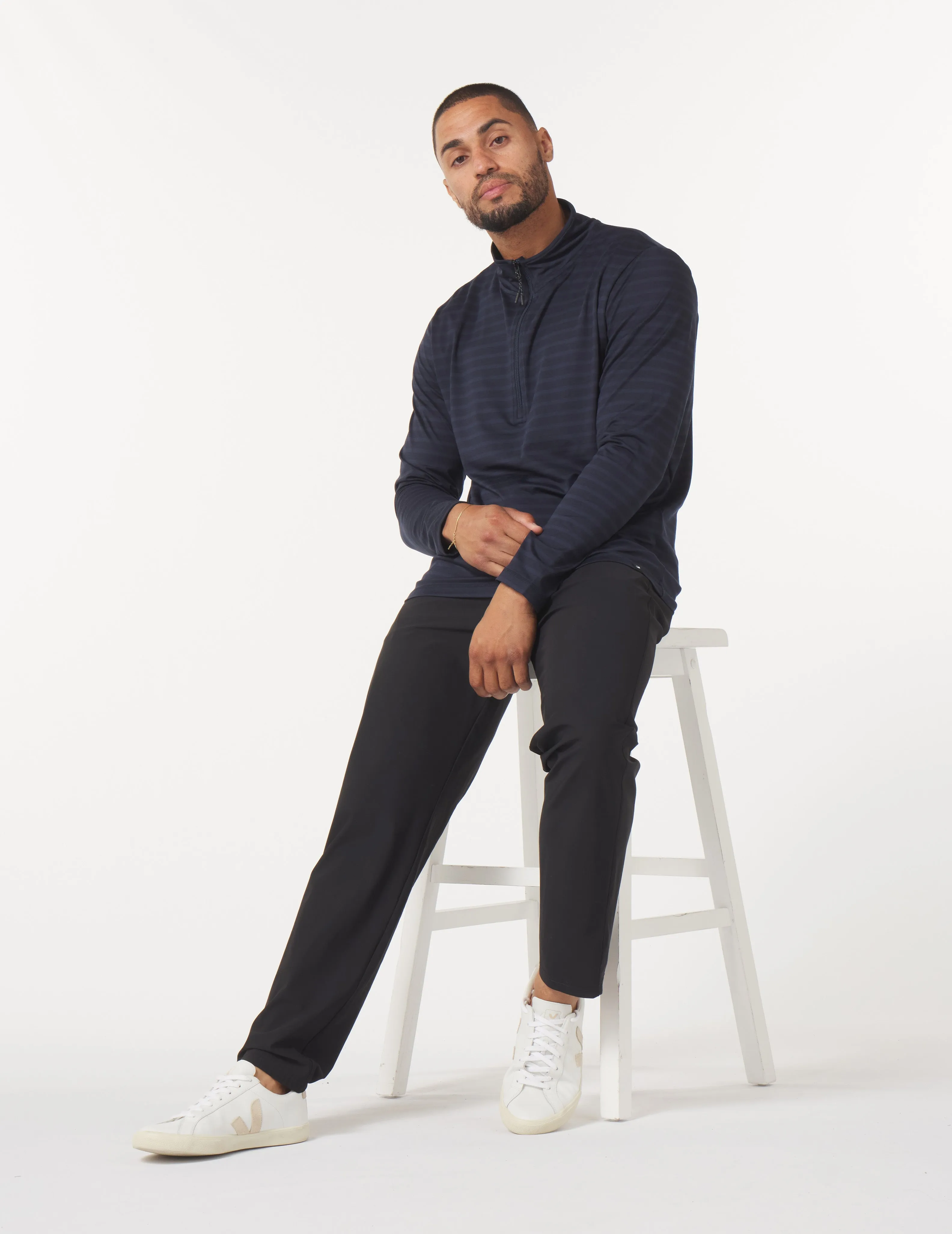 Tahoe 1/4 Zip: Navy Stripe