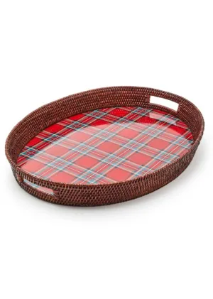 Tartan Red Rattan Party Serving Tray