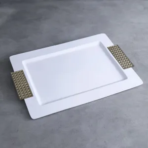 Thanni Rattan Lg Rectangular Tray (White/Gold)