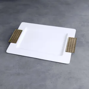 Thanni Rattan Med. Rectangular Tray (White/Gold)