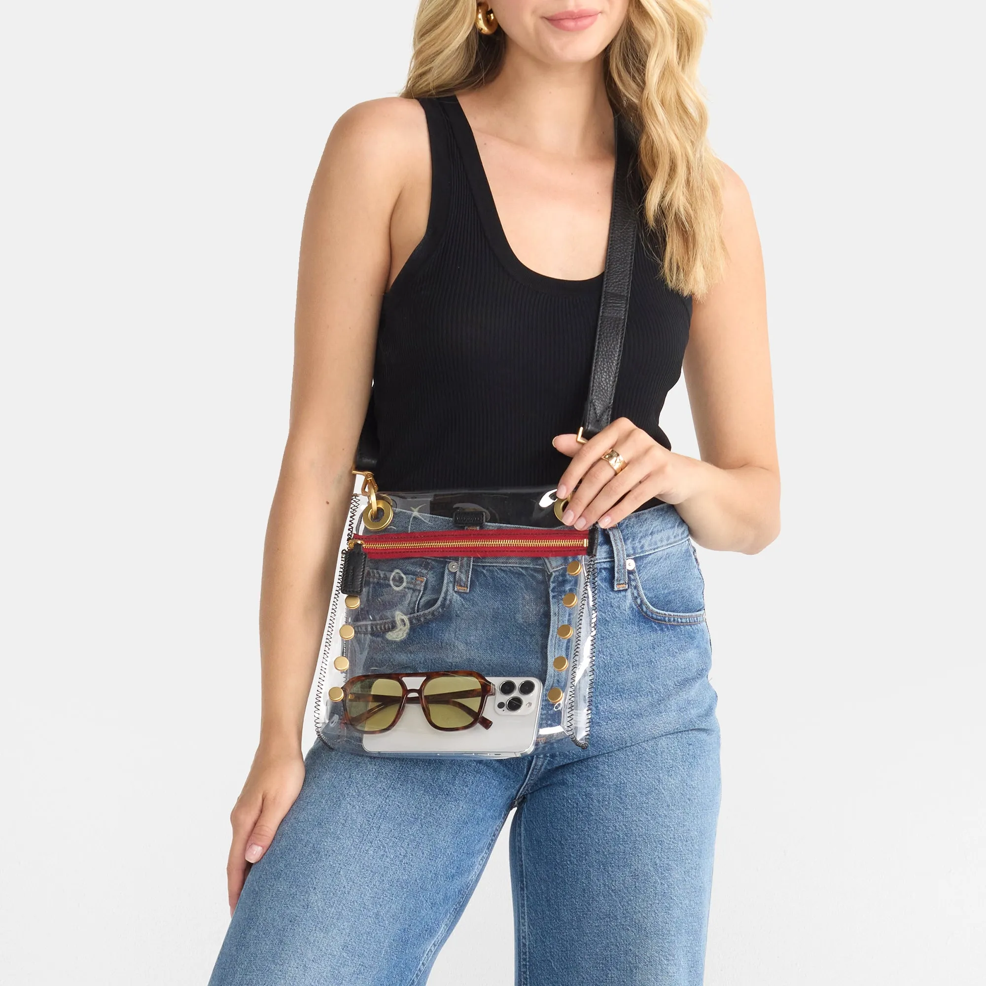 Tony | Clear Black/Brushed Gold Red Zip | Med