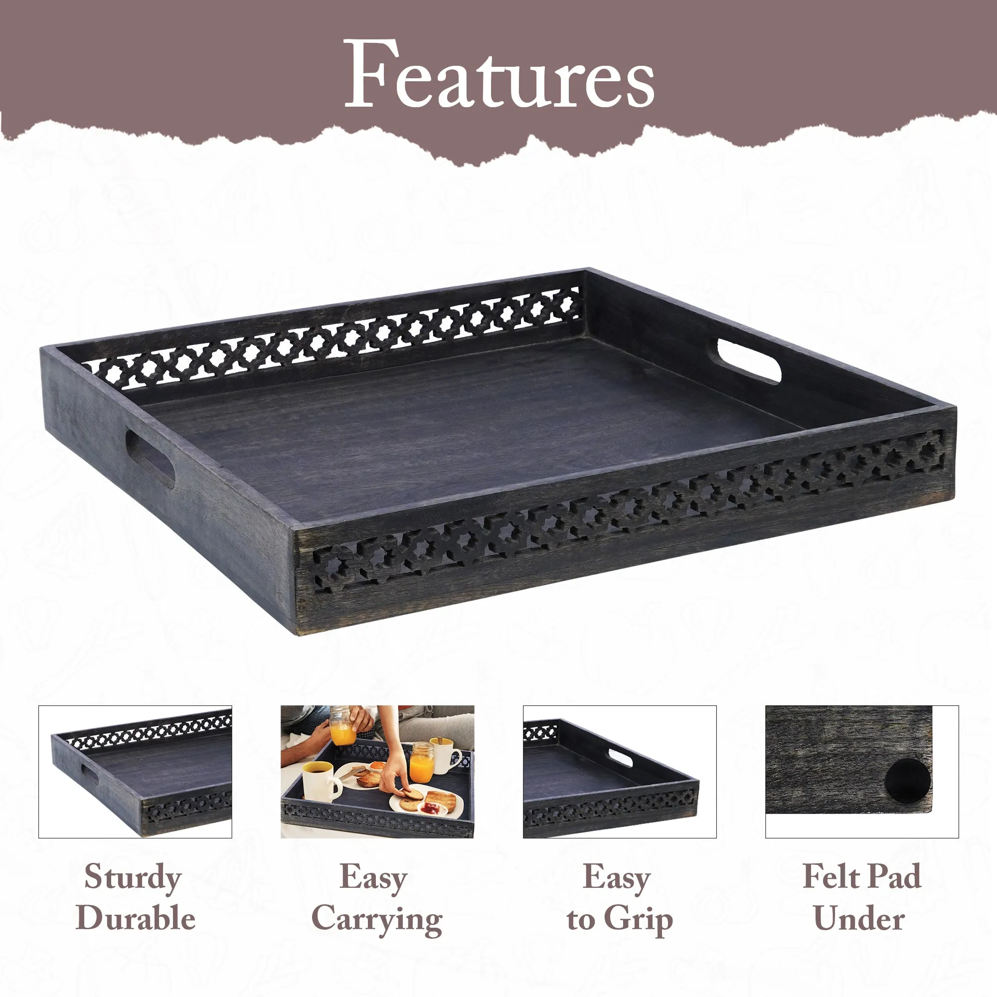 Trellis Decorative Ottoman Tray in Blackwash