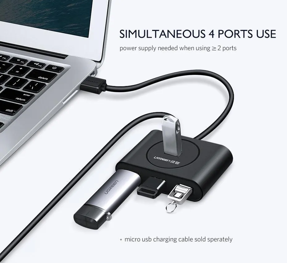 UGREEN USB HUB 3.0 External 4 Port USB Splitter with Micro USB Power Port for iMac