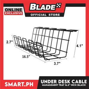 Under Desk Cable Management Tray- Cable Organizer for Wire Management (Black)