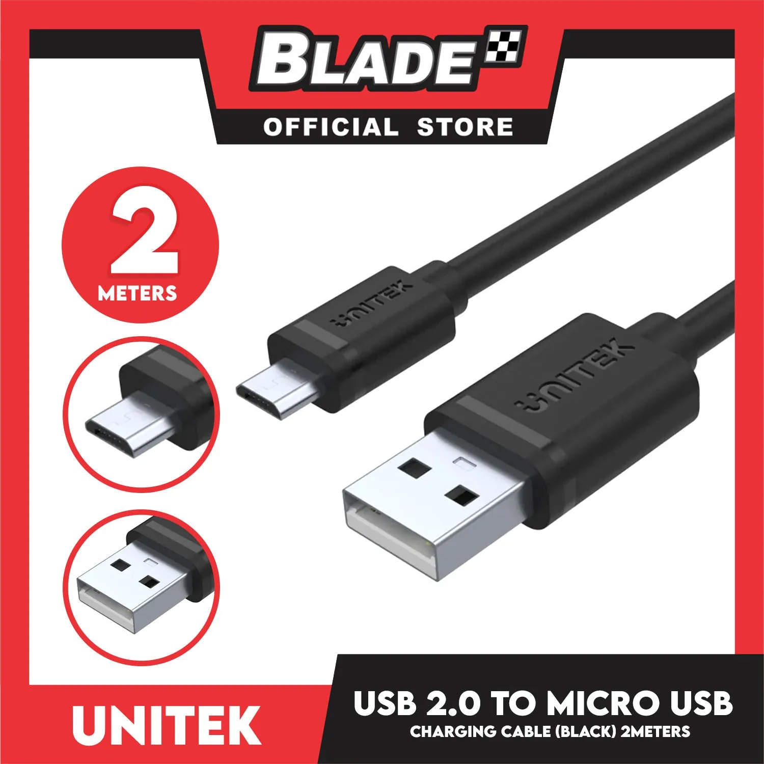 Unitek USB 2.0 to Micro USB Charging Cable 2 Meters YC455GBK Fits For Smartphone Or Micro-USB Gadgets