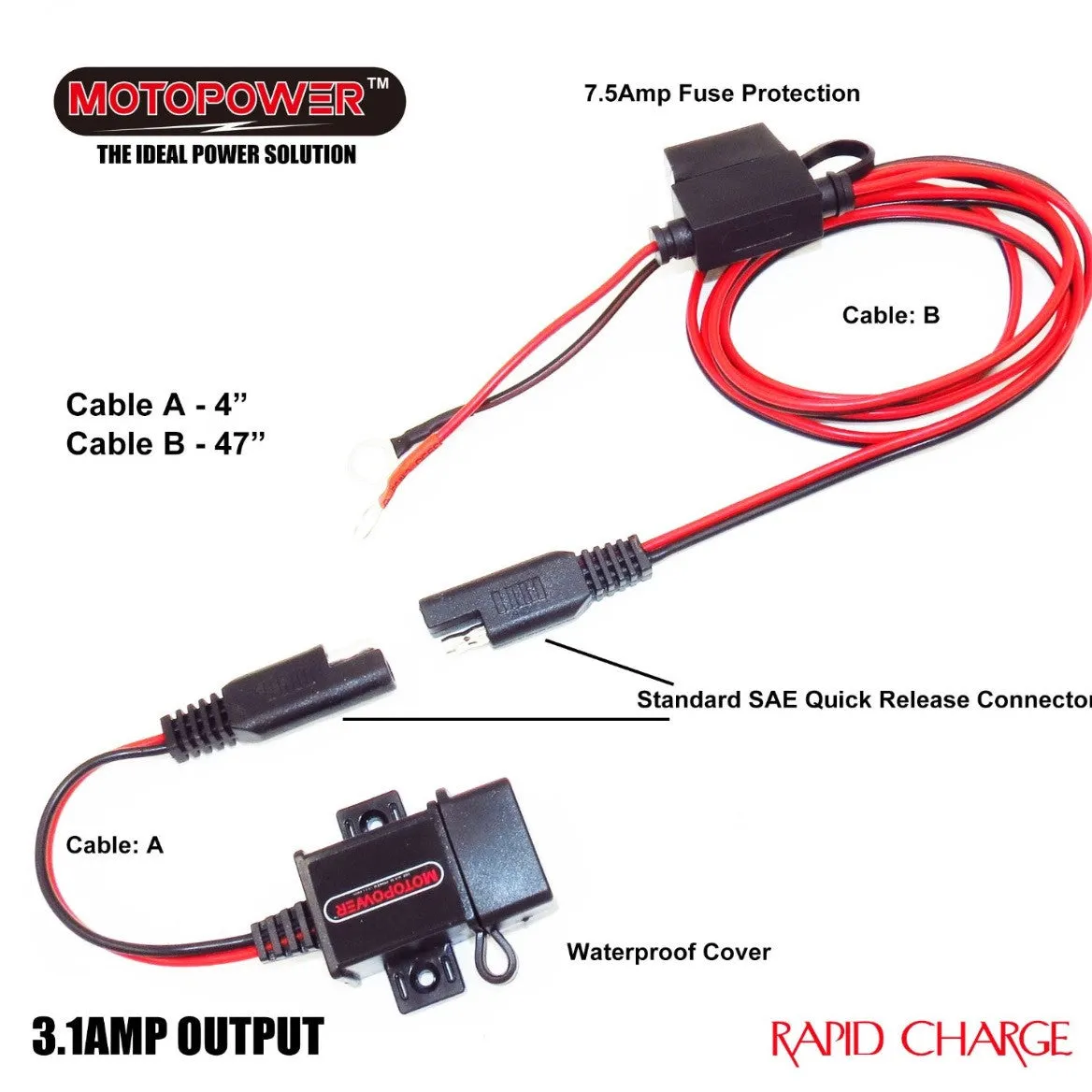 USB Outlet 3.1Amp Direct Power (to Battery)
