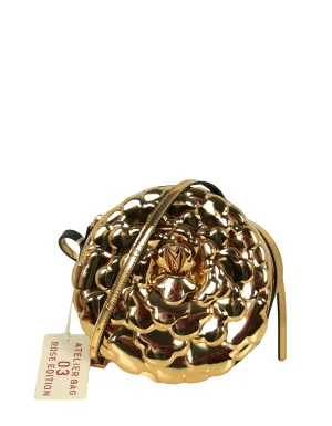 Valentino Gold Leather Atelier Rose 03 Edition Round Crossbody Bag