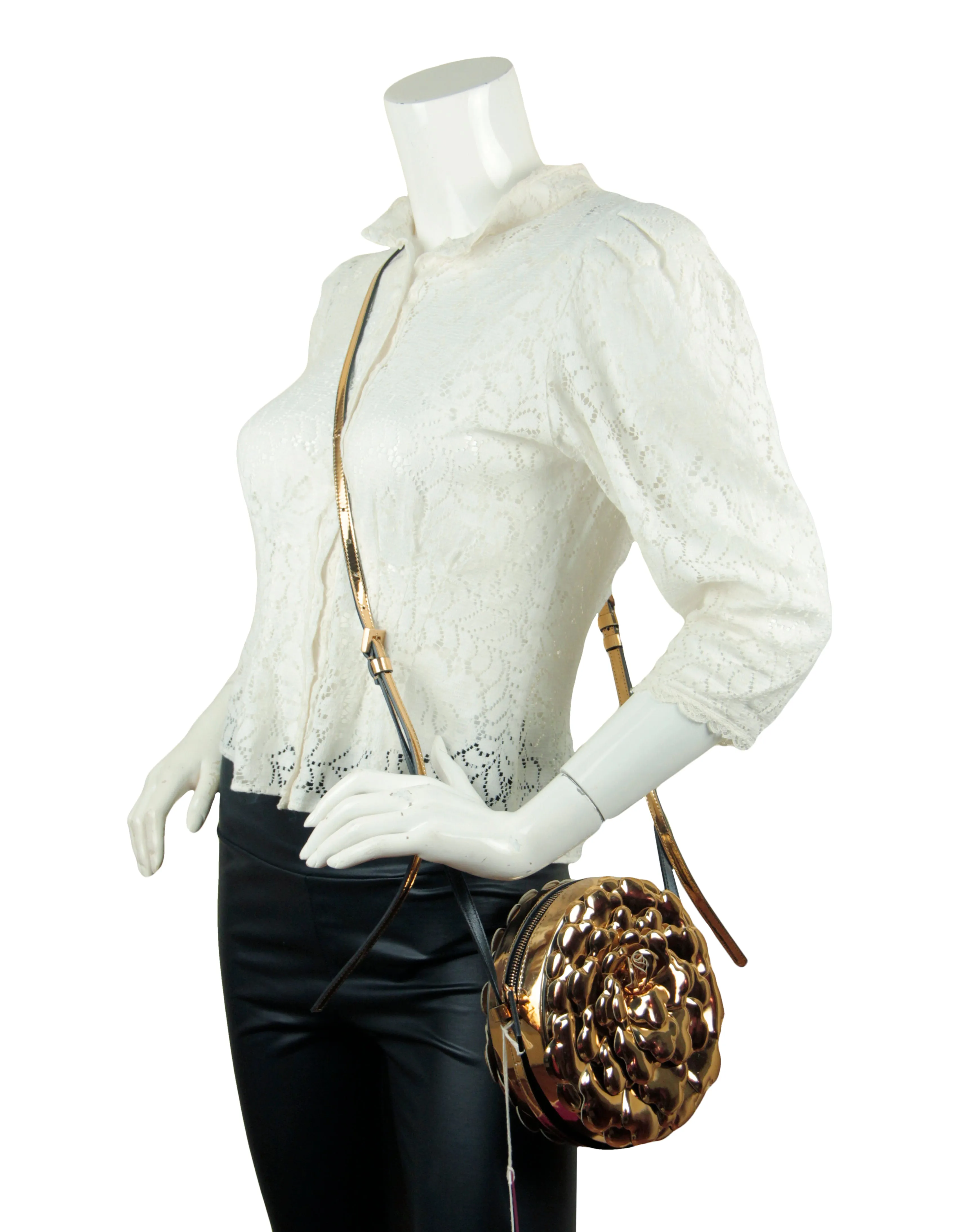Valentino Gold Leather Atelier Rose 03 Edition Round Crossbody Bag