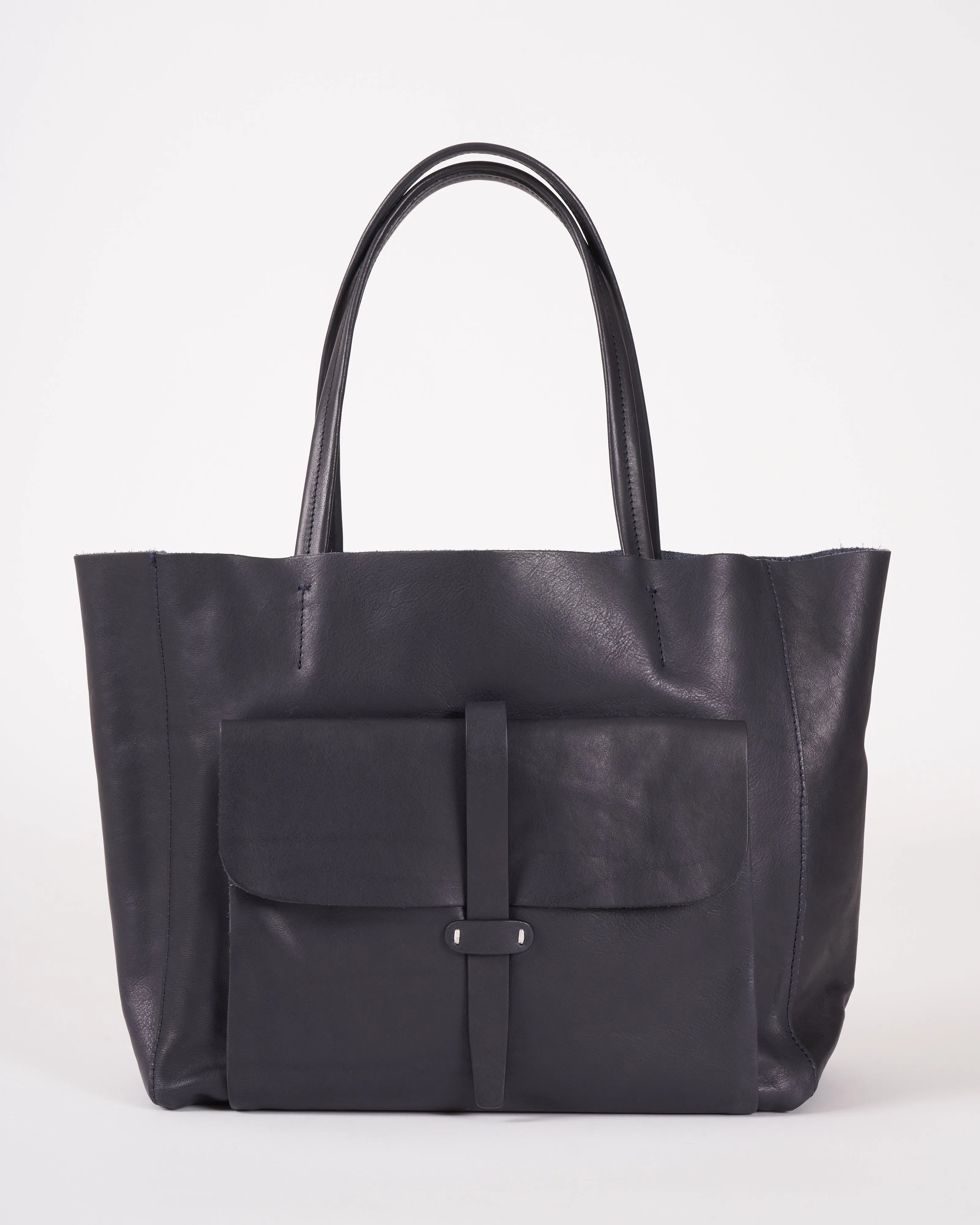valerie tote bag - veg tan leather navy