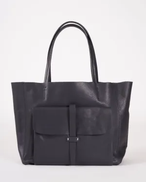 valerie tote bag - veg tan leather navy